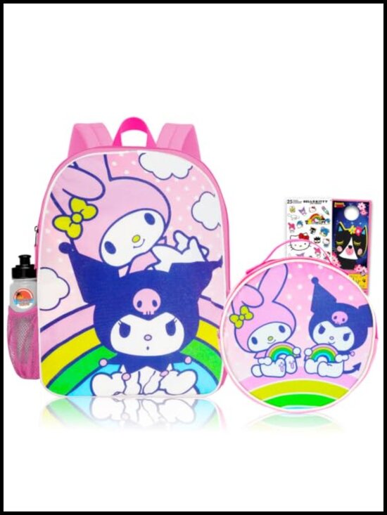 My Melody & Kuromi Backpack & Lunch Box Set for Girls, 16in, with Water Bottle